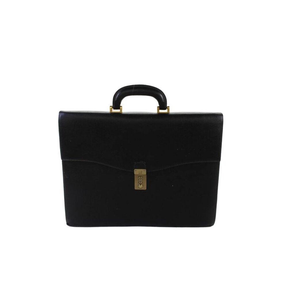 Dunhill Mens Leather Gold Tone Push Lock Briefcase Black